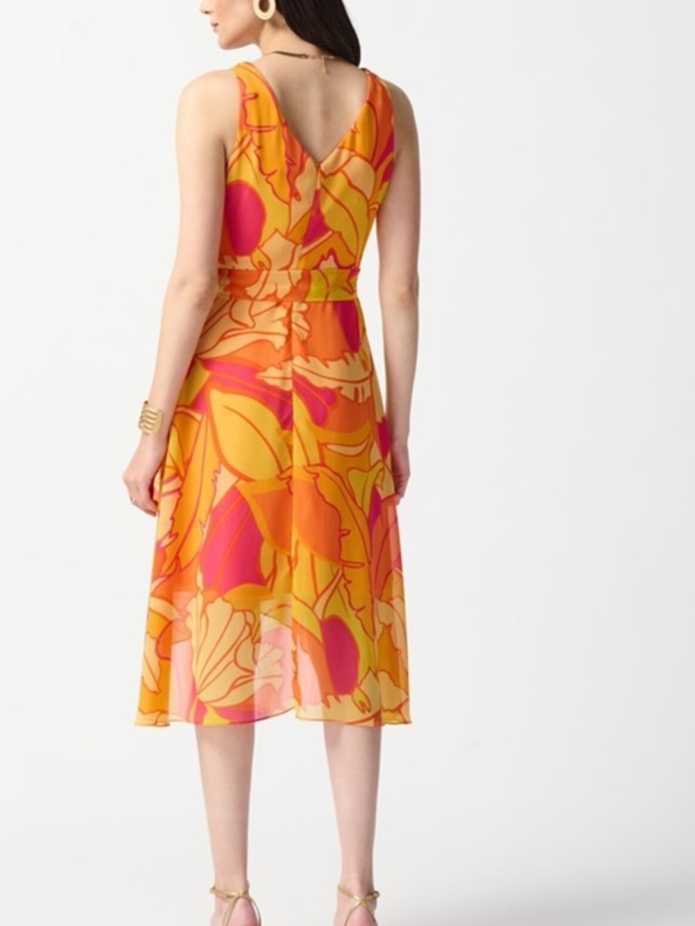 JOSEPH RIBKOFF tropical print wrap chiffon dress women’s size 14 - Picture 2 of 9